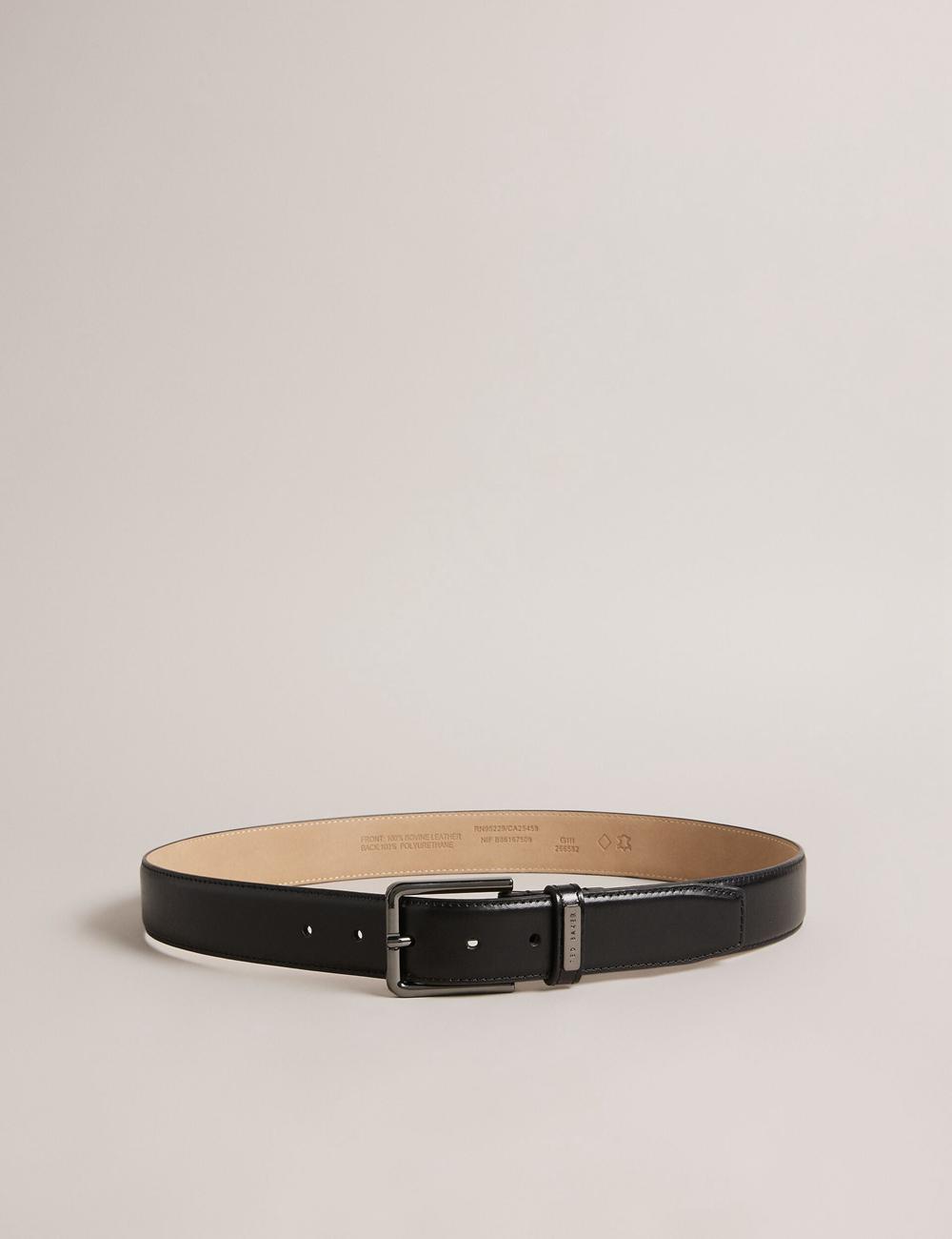Men Ted Baker WIZERD | Polished Leather With Logo Hardware Belts Black | RMJK17965