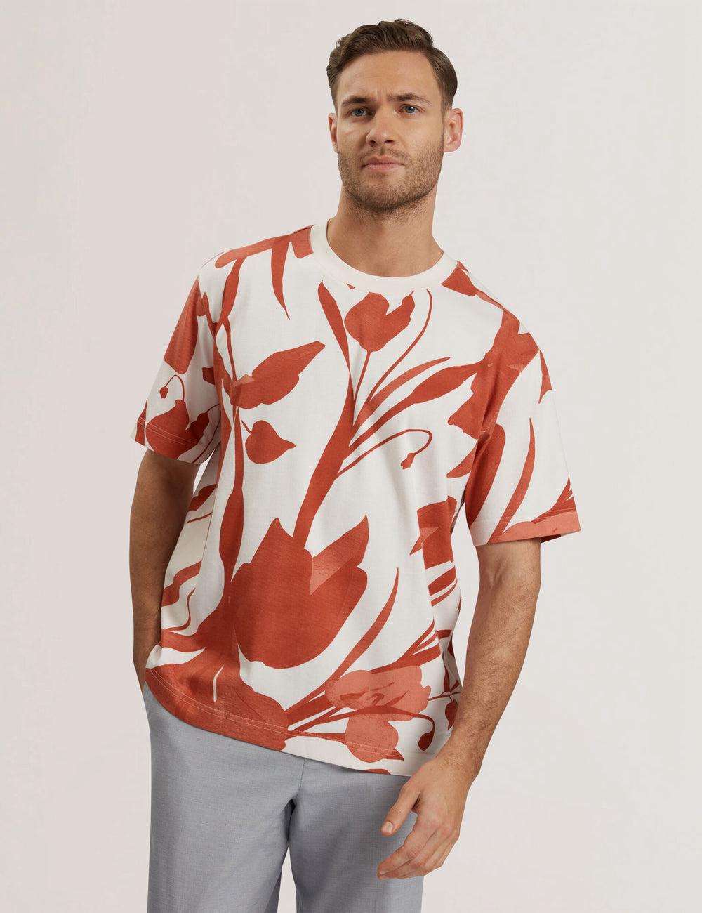 Men Ted Baker YIANNOS - Floral Print Heavyweight Cotton T-Shirts Red | HFNI76508