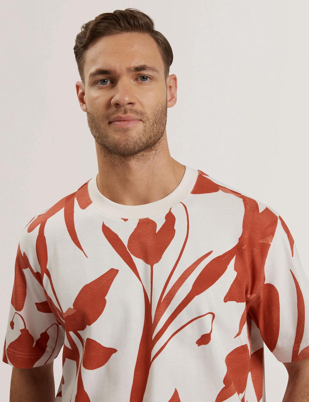 Men Ted Baker YIANNOS - Floral Print Heavyweight Cotton T-Shirts Red | HFNI76508