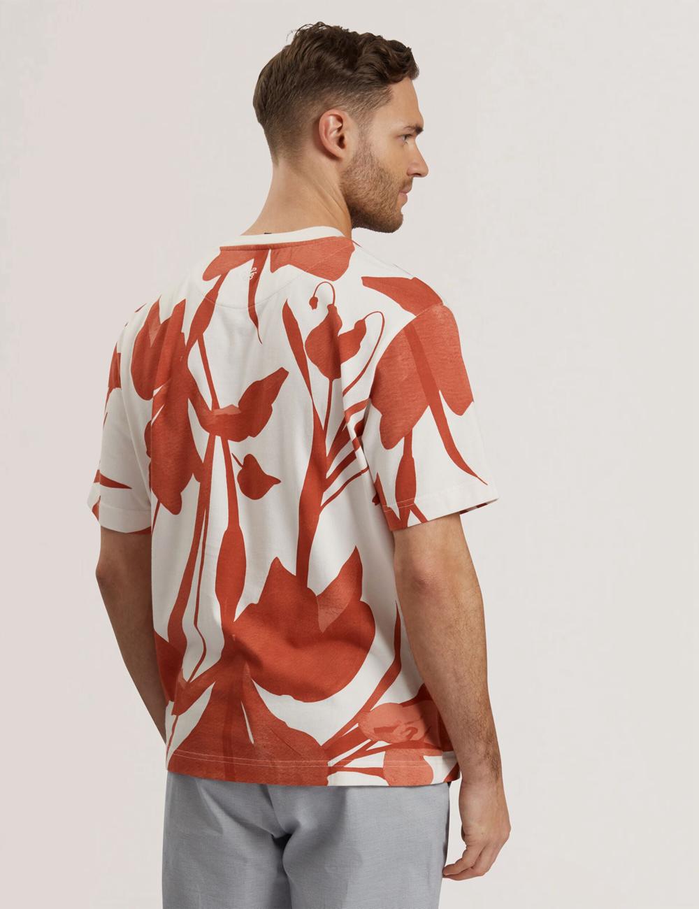 Men Ted Baker YIANNOS - Floral Print Heavyweight Cotton T-Shirts Red | HFNI76508