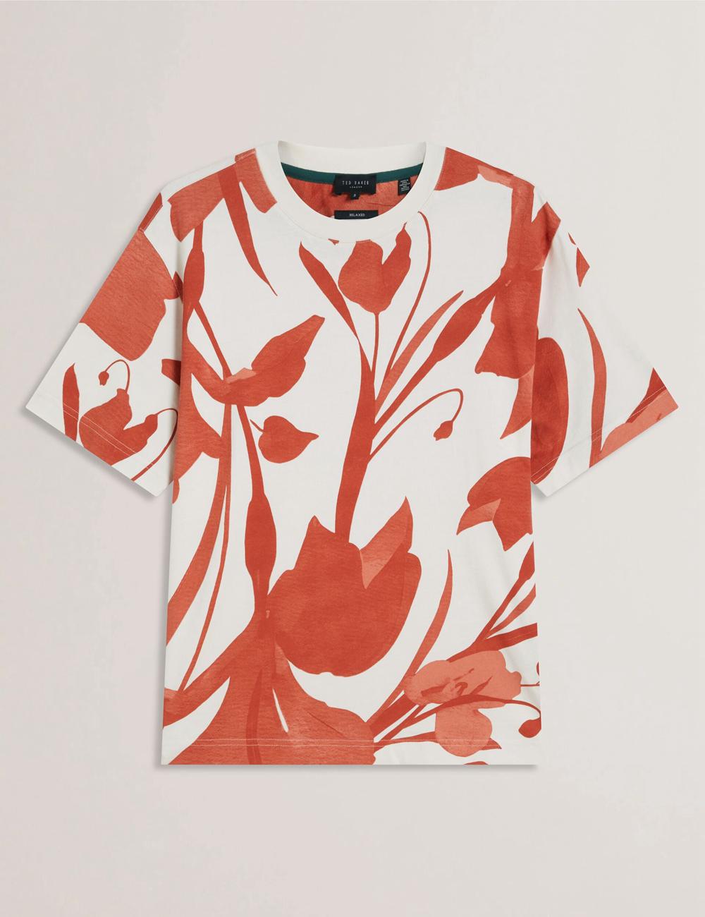 Men Ted Baker YIANNOS - Floral Print Heavyweight Cotton T-Shirts Red | HFNI76508