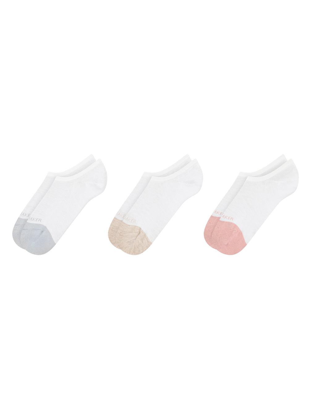 Women Ted Baker 3 Pack Contrast Toe Liner Trainer Socks White | ZPLR36784