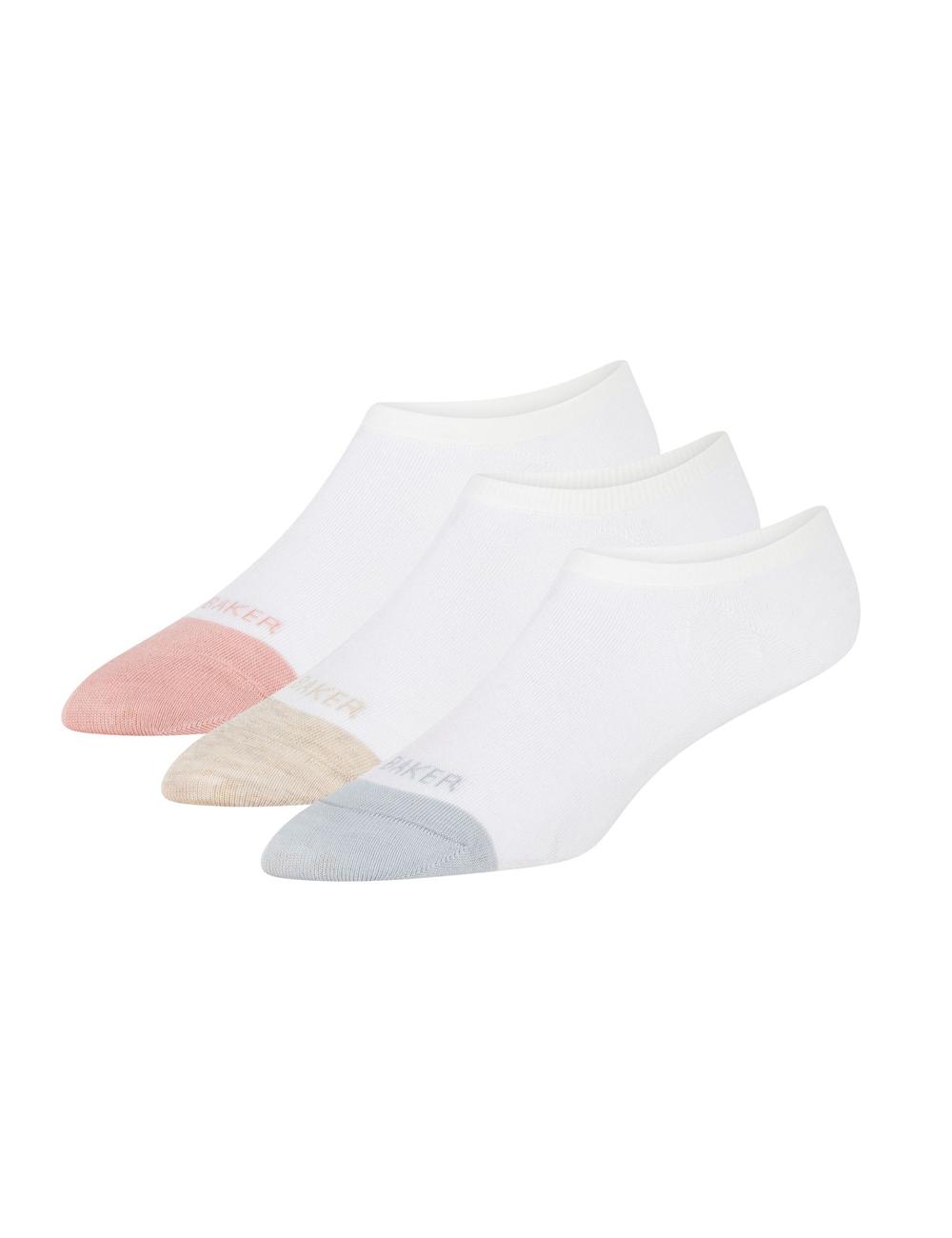 Women Ted Baker 3 Pack Contrast Toe Liner Trainer Socks White | ZPLR36784