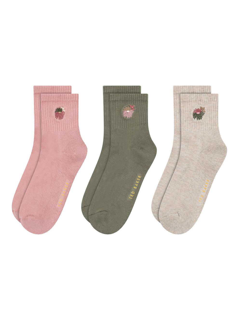 Women Ted Baker 3 Pack Cushioned Sole High Ankle Crew Socks Pink | GODN49723