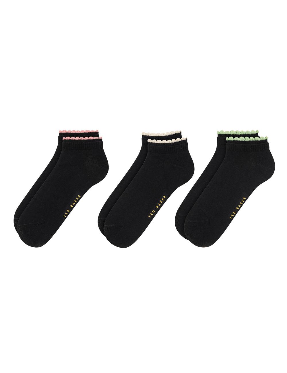 Women Ted Baker 3 Pack Scalloped Low Cut Ankle Socks Black | BKEG81902