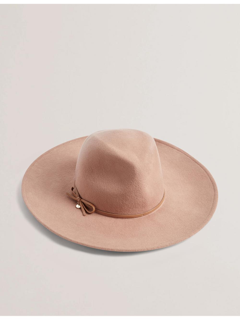 Women Ted Baker ABBIIIO - Bow Detail Pure Wool Fedora Hats Tan | YBDM26874