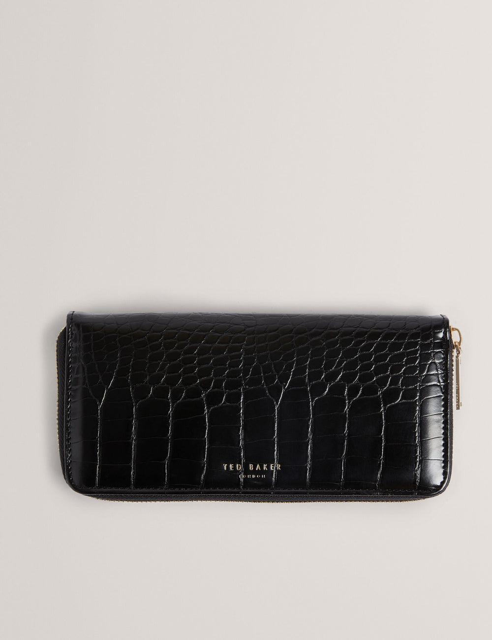 Women Ted Baker ABBYYI - Croc Effect Slim Travel Jewellery Case Wash Bags Black | UYOK86452