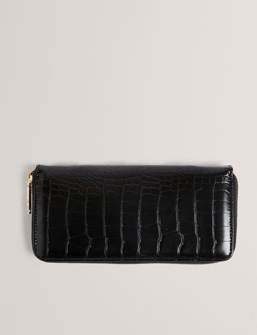 Women Ted Baker ABBYYI - Croc Effect Slim Travel Jewellery Case Wash Bags Black | UYOK86452