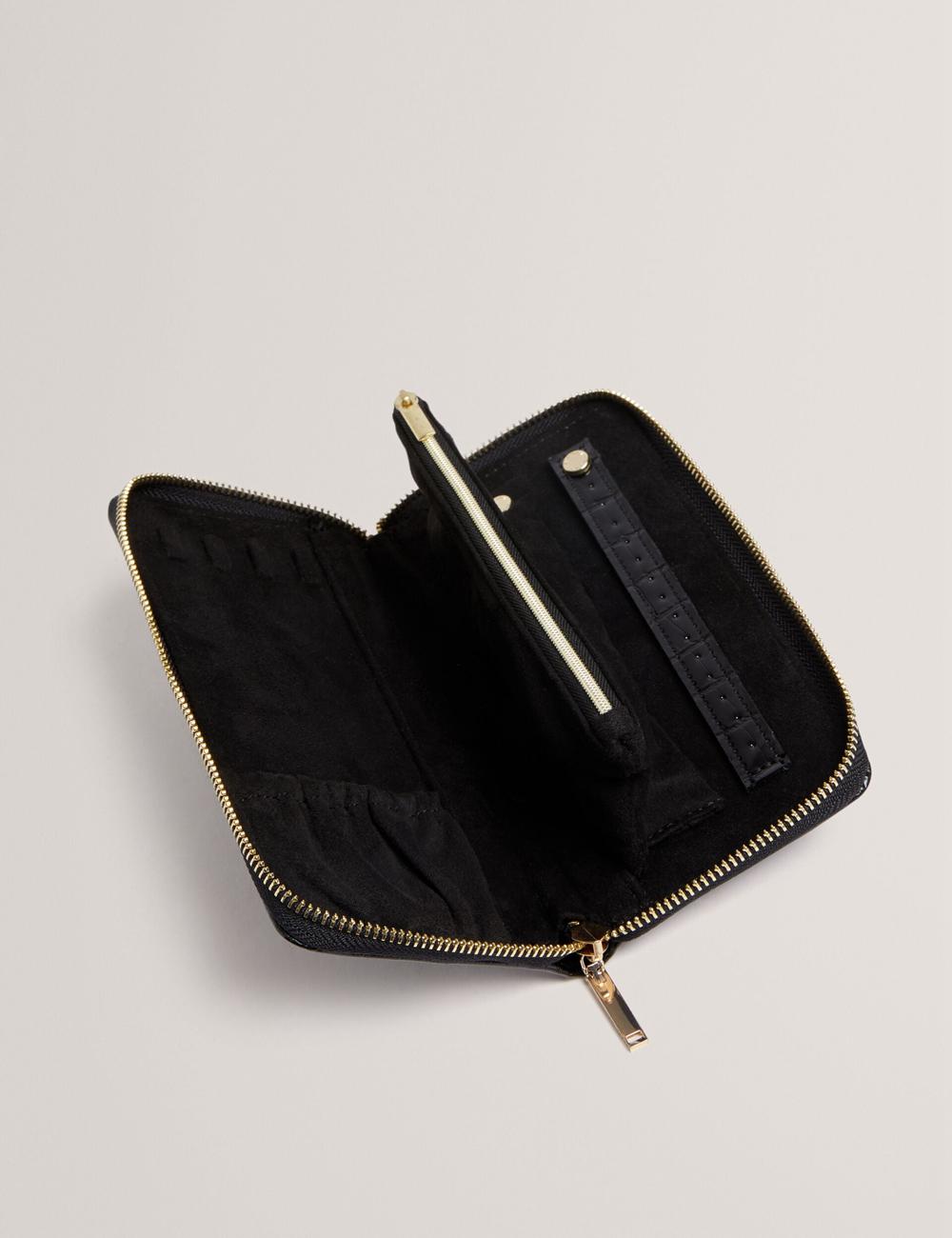 Women Ted Baker ABBYYI - Croc Effect Slim Travel Jewellery Case Wash Bags Black | UYOK86452