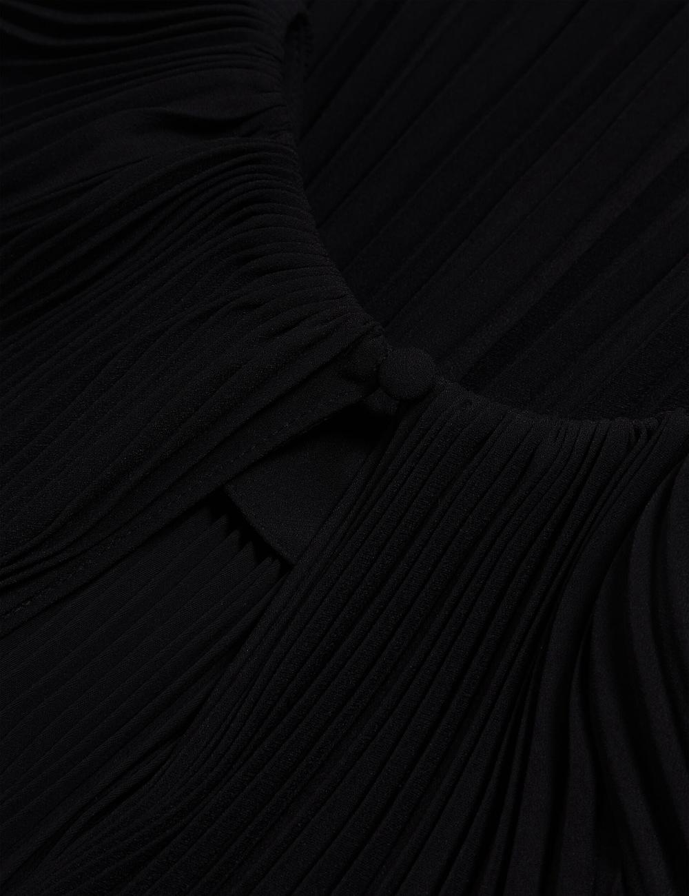 Women Ted Baker AGARA - Pleated Short Sleeve Woven Blouses Black | FCGQ69710