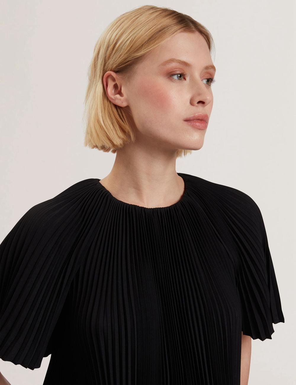 Women Ted Baker AGARA - Pleated Short Sleeve Woven Blouses Black | FCGQ69710
