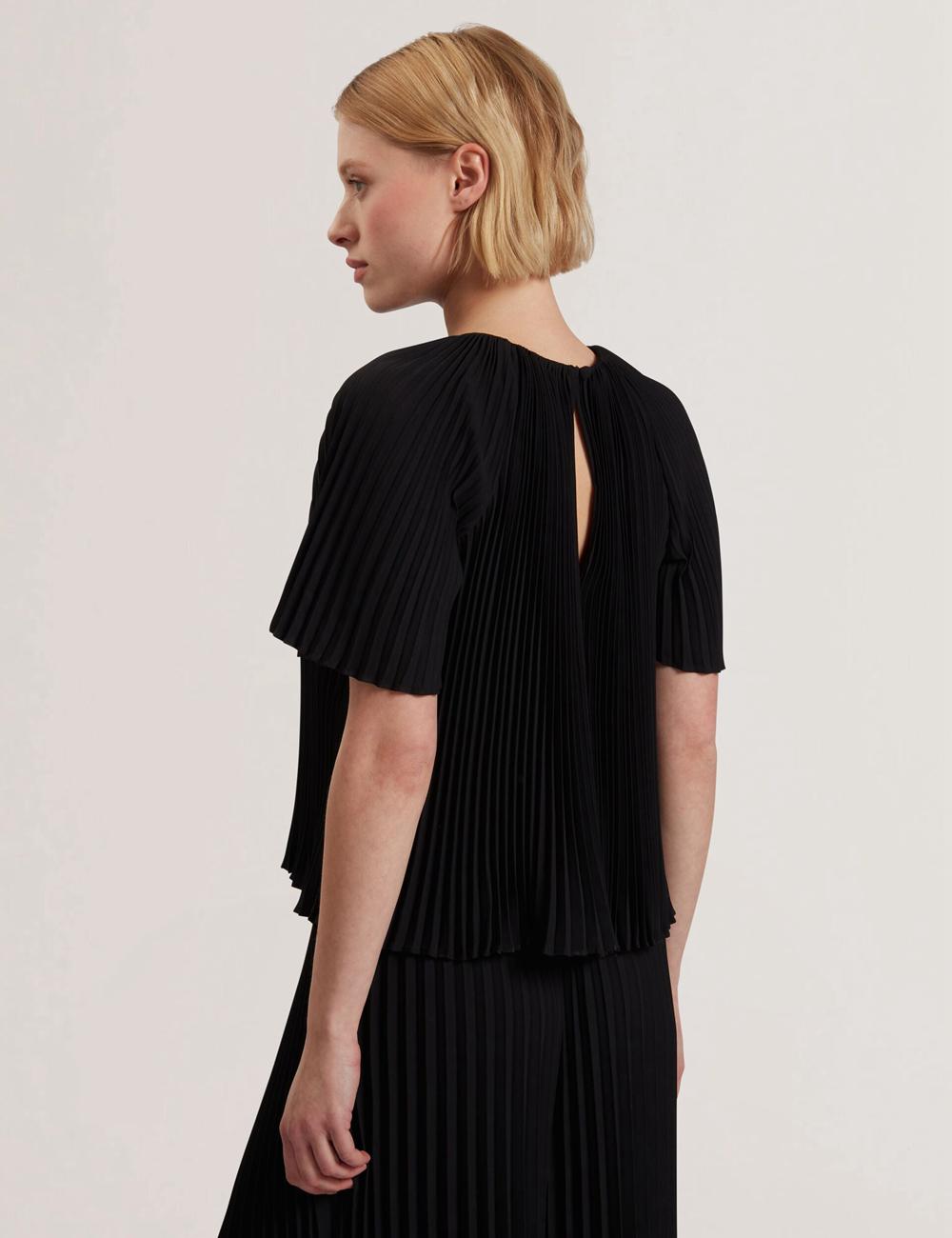 Women Ted Baker AGARA - Pleated Short Sleeve Woven Blouses Black | FCGQ69710