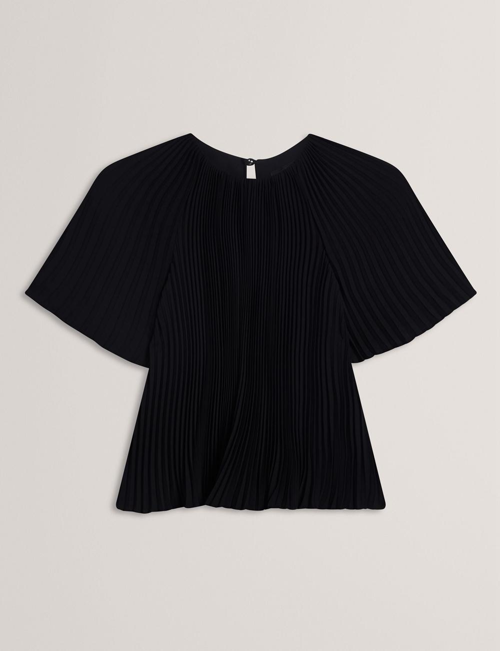 Women Ted Baker AGARA - Pleated Short Sleeve Woven Blouses Black | FCGQ69710
