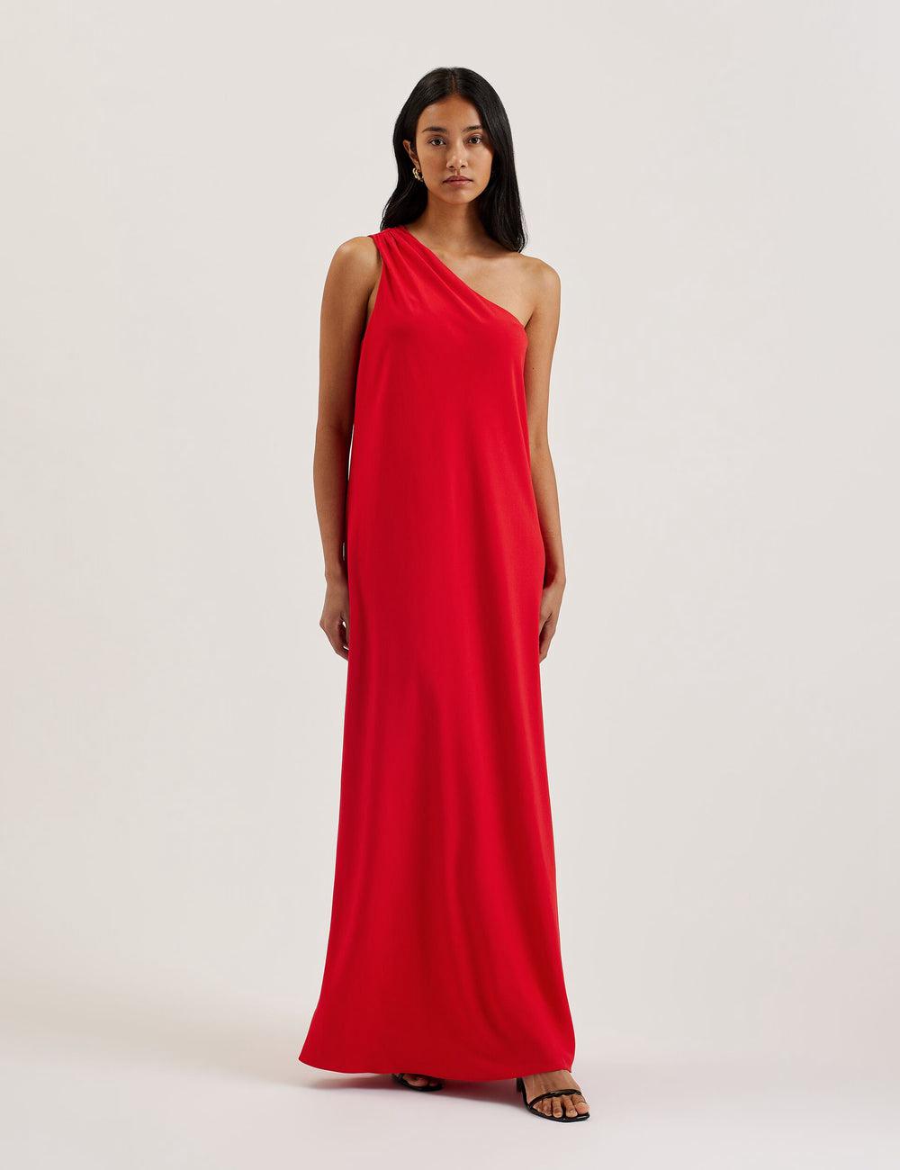 Women Ted Baker AISLI - One Shoulder Woven Maxi Dresses Red | DBQK23106