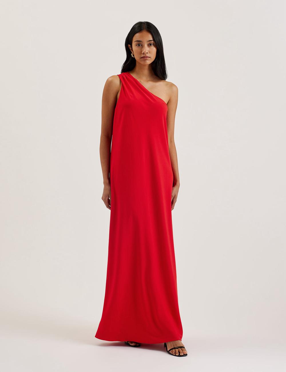 Women Ted Baker AISLI - One Shoulder Woven Maxi Dresses Red | DBQK23106