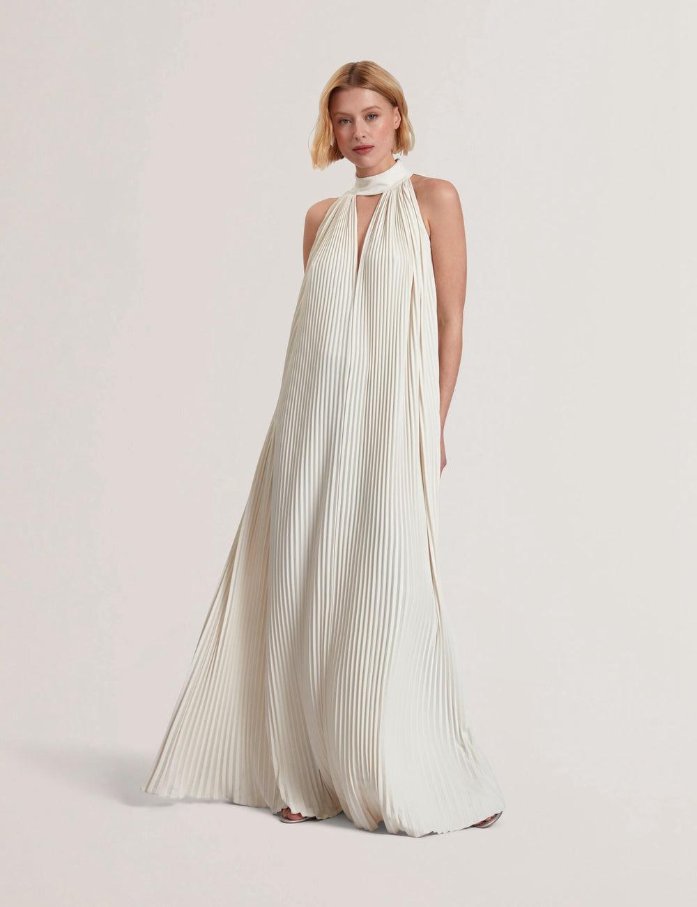 Women Ted Baker AKALA - Halter Neck Keyhole Detail Pleated Maxi Dresses Coral | FQEV98074