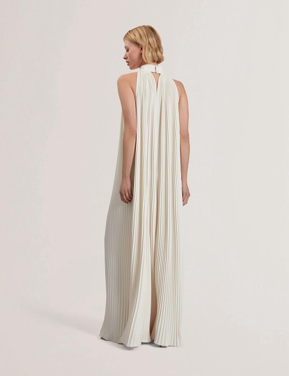 Women Ted Baker AKALA - Halter Neck Keyhole Detail Pleated Maxi Dresses Coral | FQEV98074