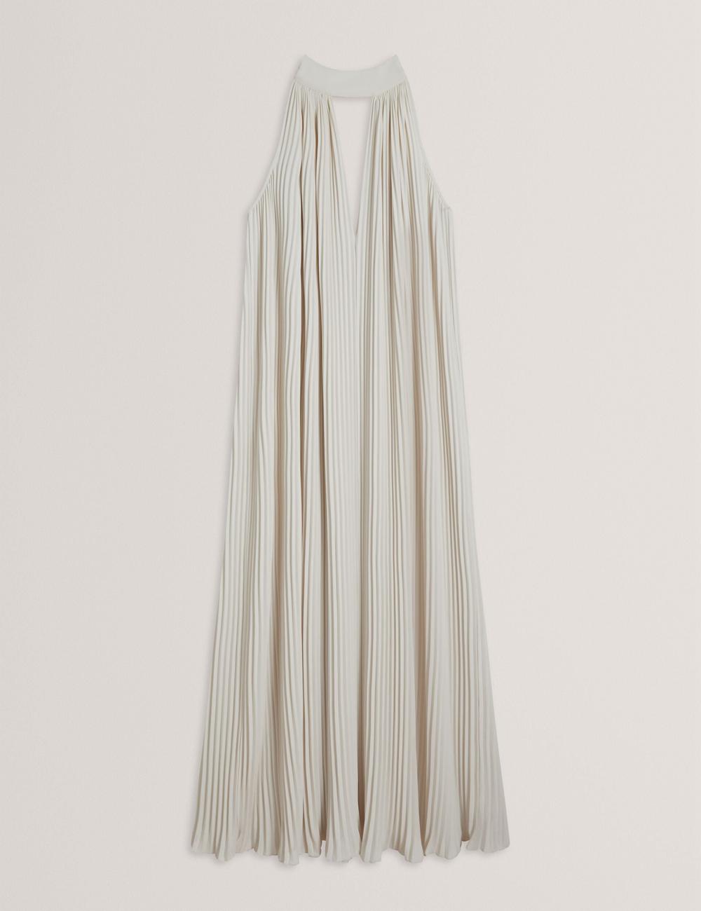 Women Ted Baker AKALA - Halter Neck Keyhole Detail Pleated Maxi Dresses Coral | FQEV98074