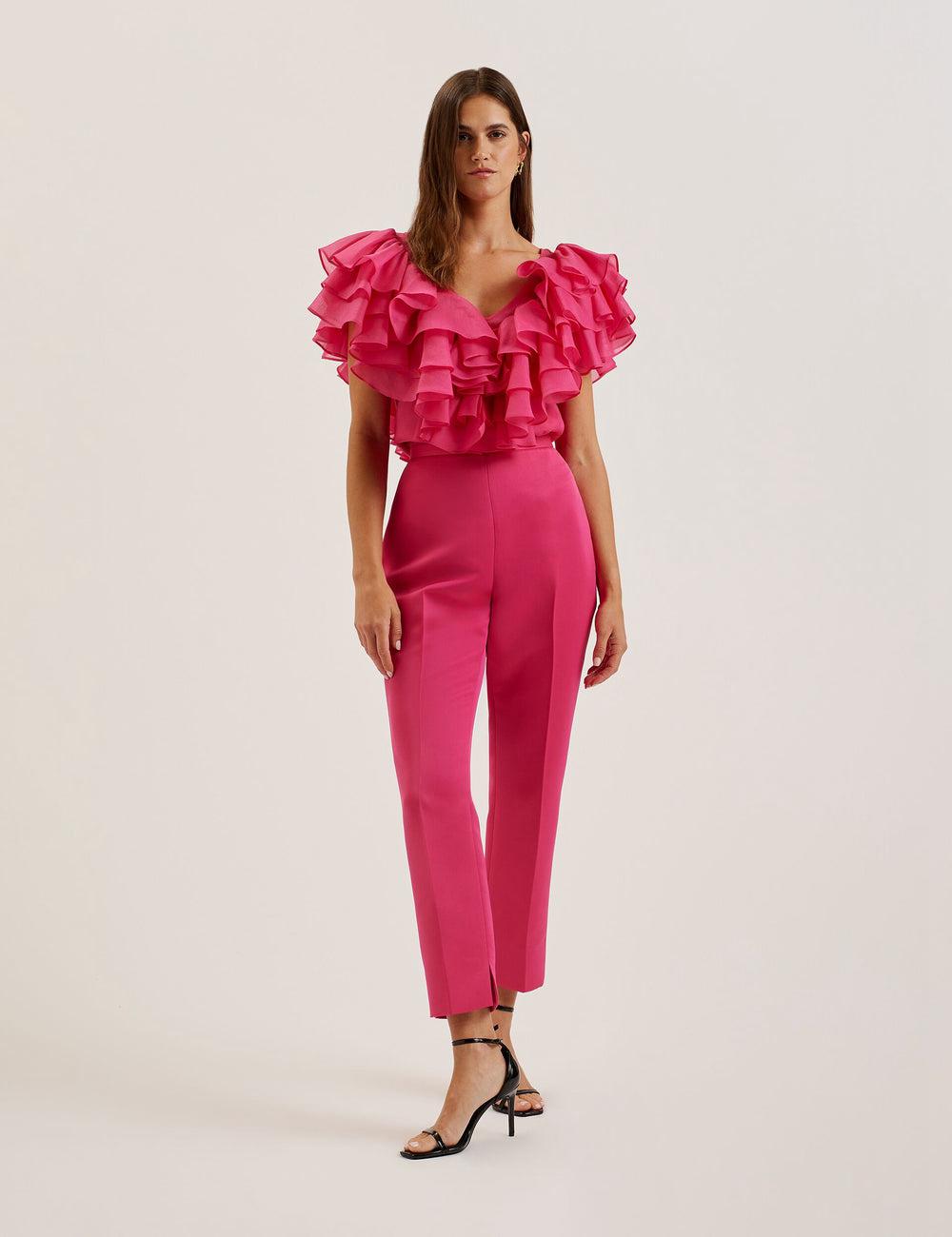 Women Ted Baker AKENIT - Satin Tailored Slim Leg Trousers Fuchsia | EVNW57320