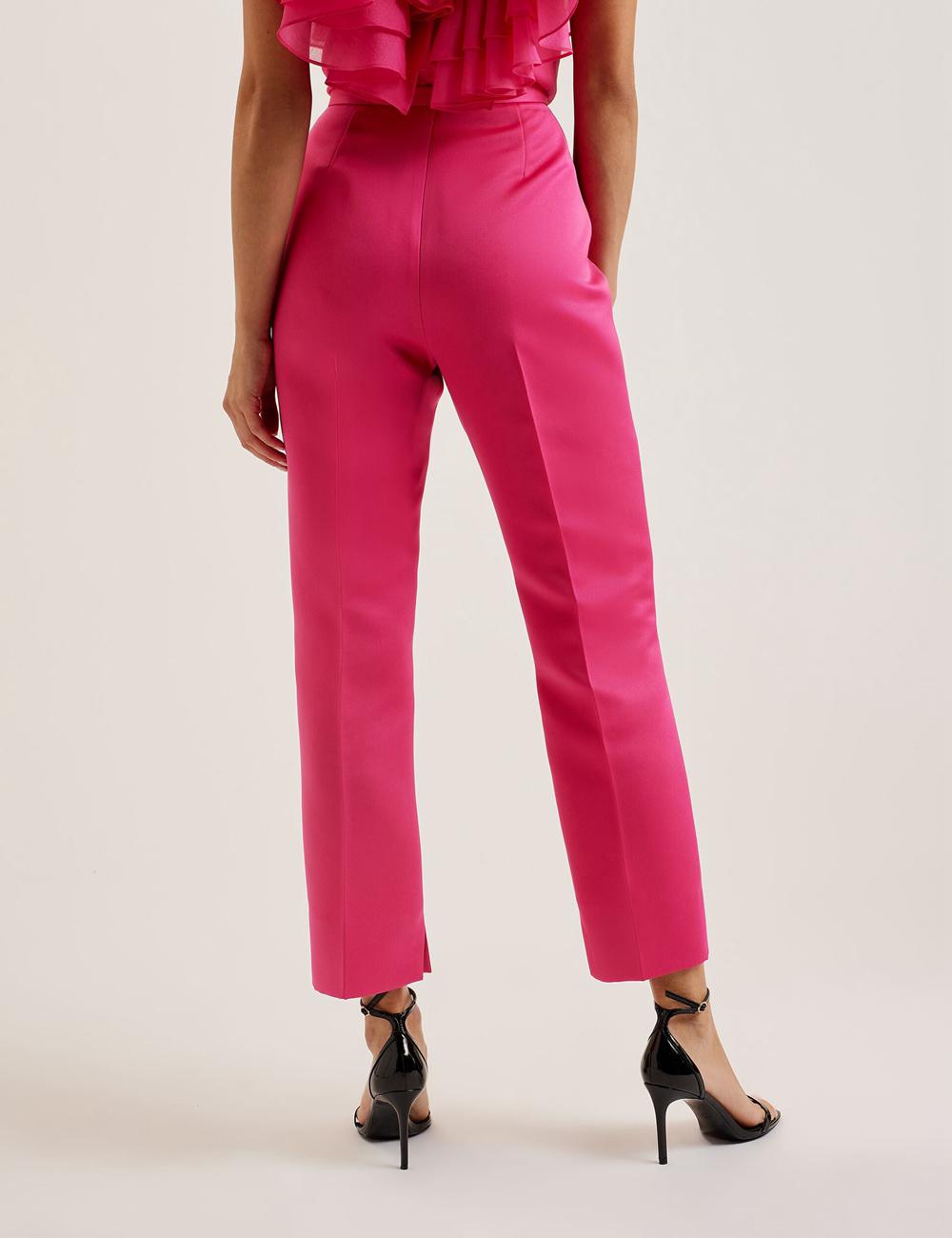 Women Ted Baker AKENIT - Satin Tailored Slim Leg Trousers Fuchsia | EVNW57320