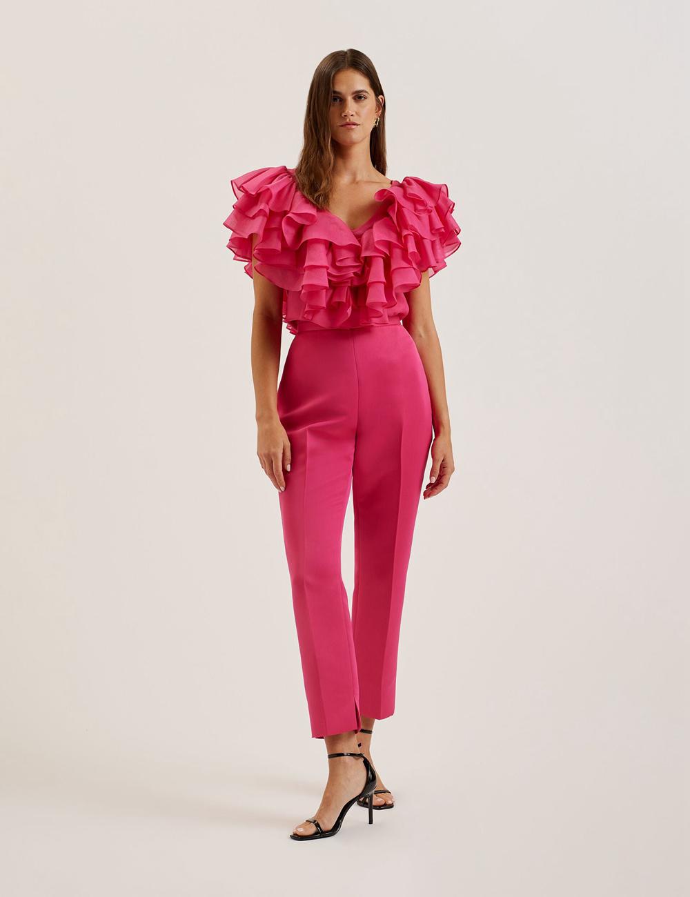 Women Ted Baker AKENIT - Satin Tailored Slim Leg Trousers Fuchsia | EVNW57320
