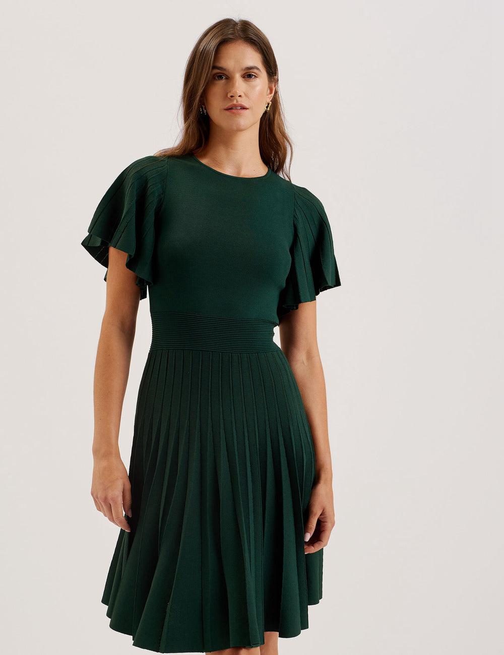 Women Ted Baker ALENHA - Knitted Angel Sleeve Mini Dresses Dk-Green | MNCB46289