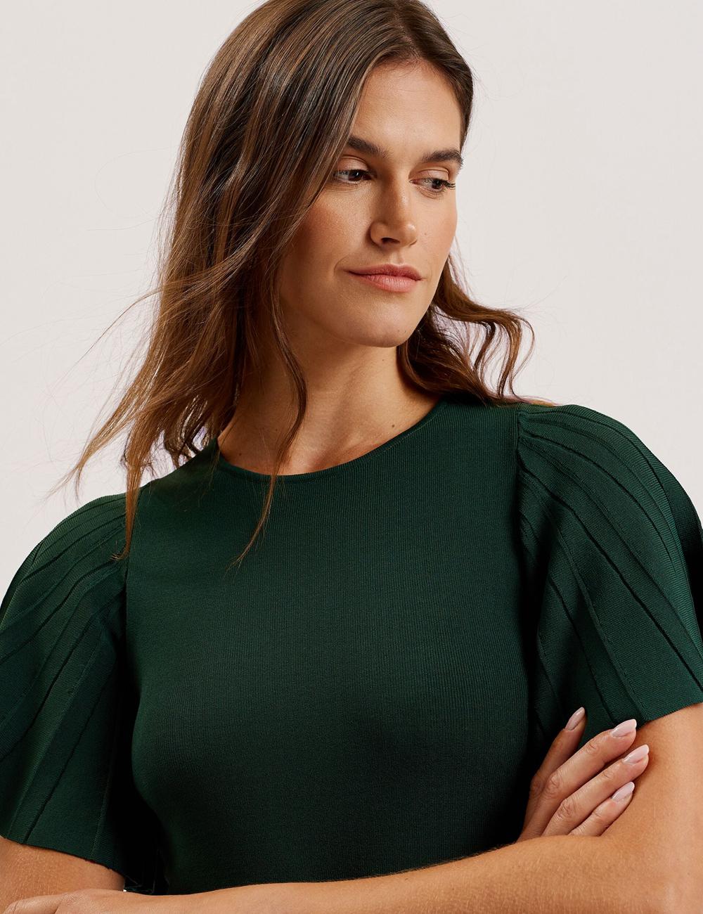 Women Ted Baker ALENHA - Knitted Angel Sleeve Mini Dresses Dk-Green | MNCB46289