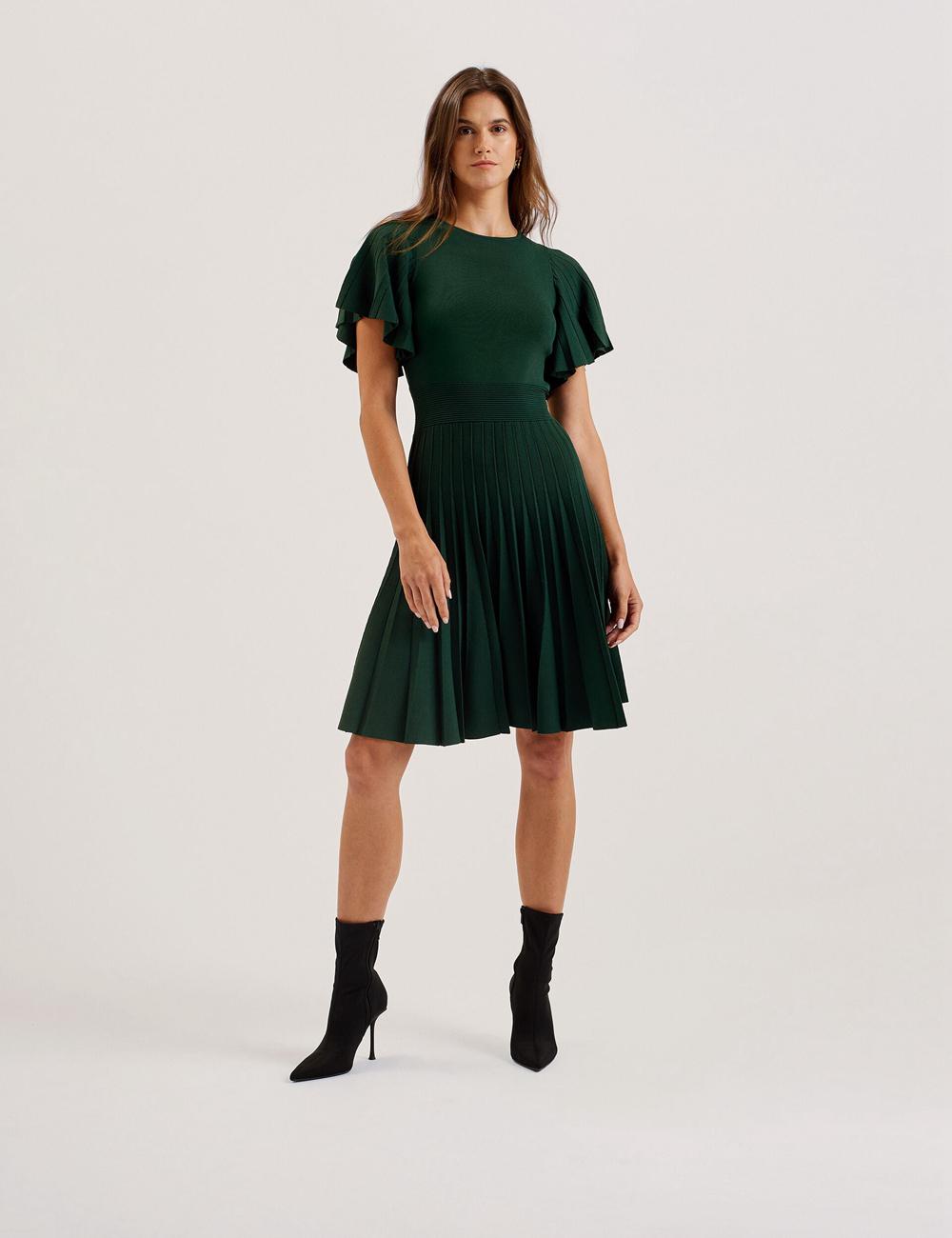 Women Ted Baker ALENHA - Knitted Angel Sleeve Mini Dresses Dk-Green | MNCB46289