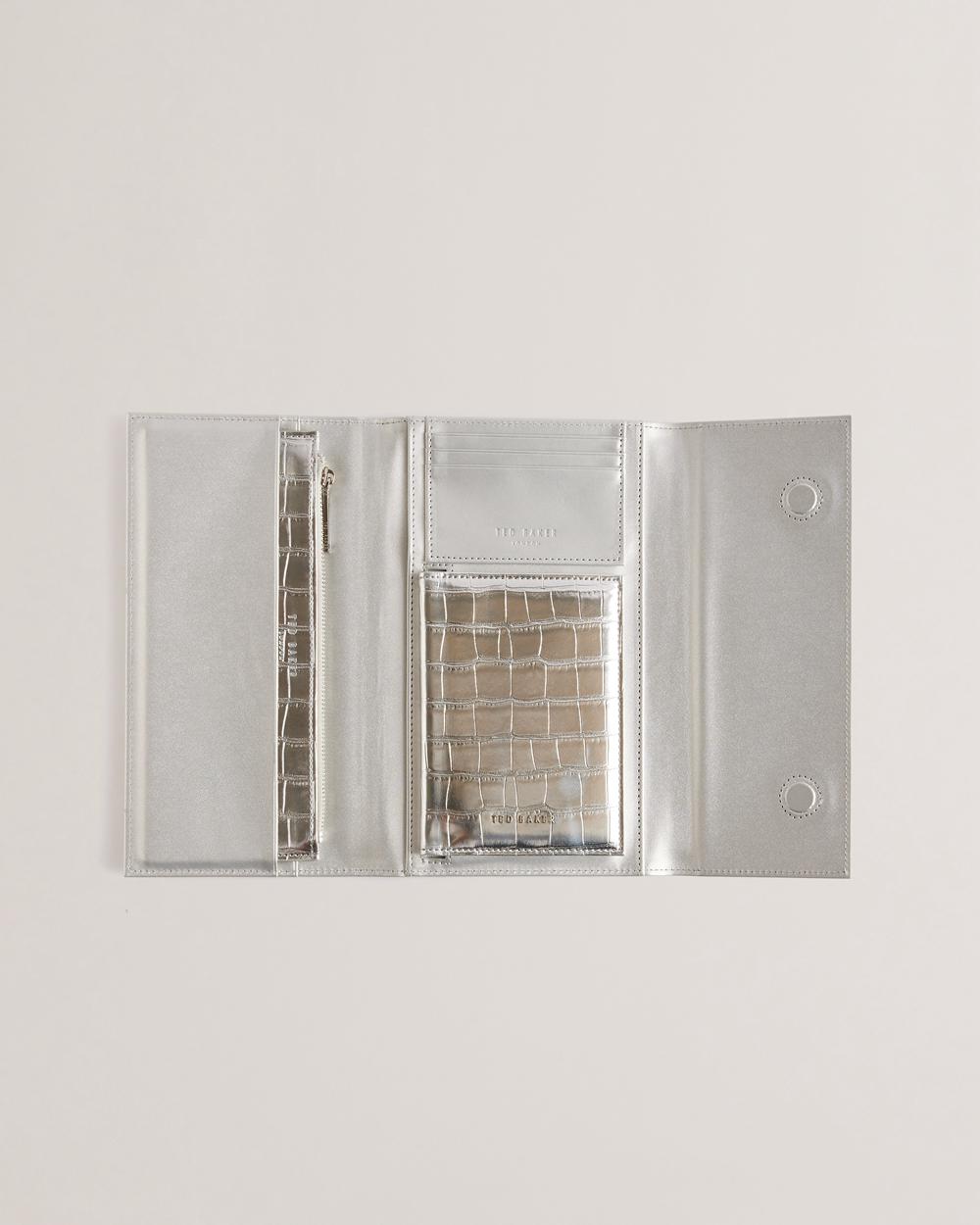 Women Ted Baker ALETHAI - Croc Effect Travel Organiser Wallets Silver | OIGN49065