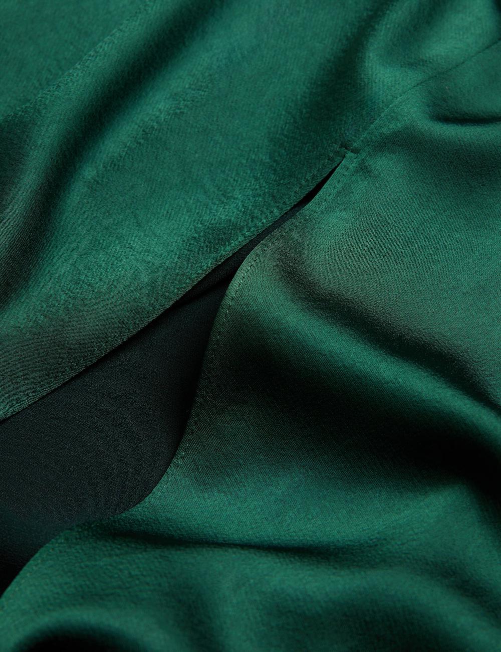 Women Ted Baker ALFEIOS - Long Sleeve Satin Skirt Midi Dresses Dk-Green | CQYV81920