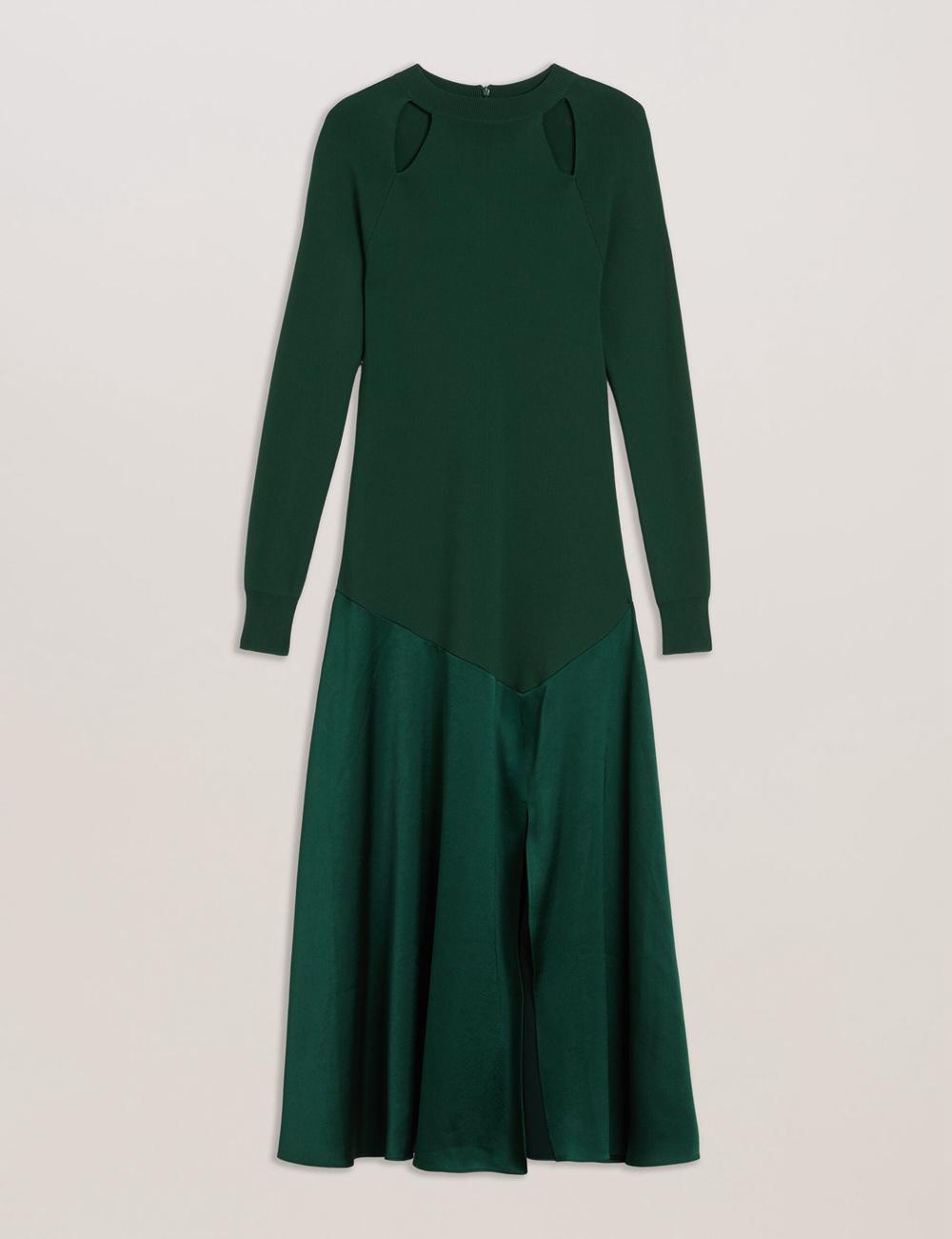 Women Ted Baker ALFEIOS - Long Sleeve Satin Skirt Midi Dresses Dk-Green | CQYV81920