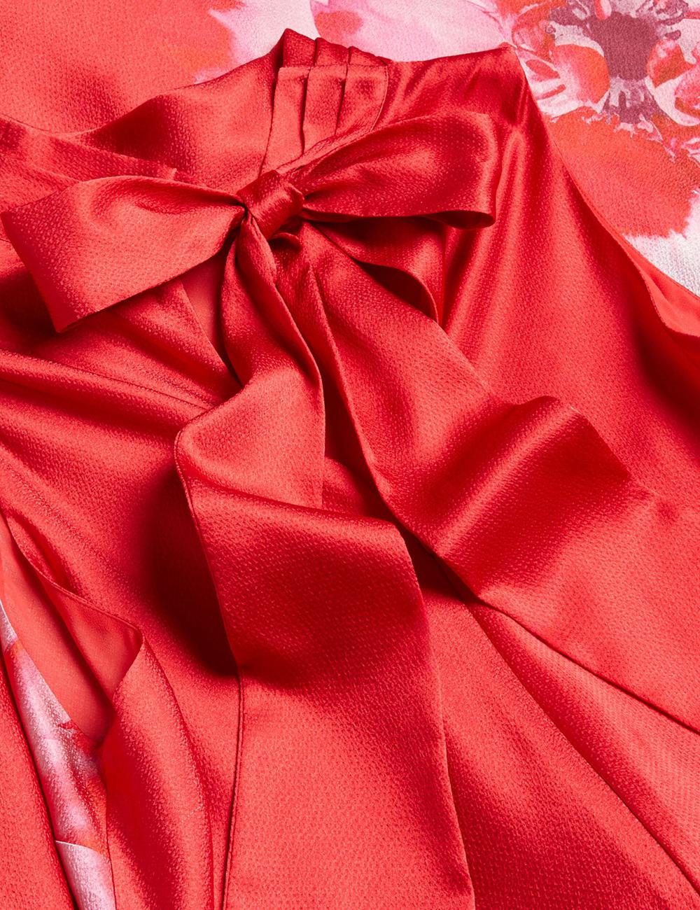 Women Ted Baker ALIARA - Floral Satin High Neck Sleeveless Midi Dresses Red | AQBP18402
