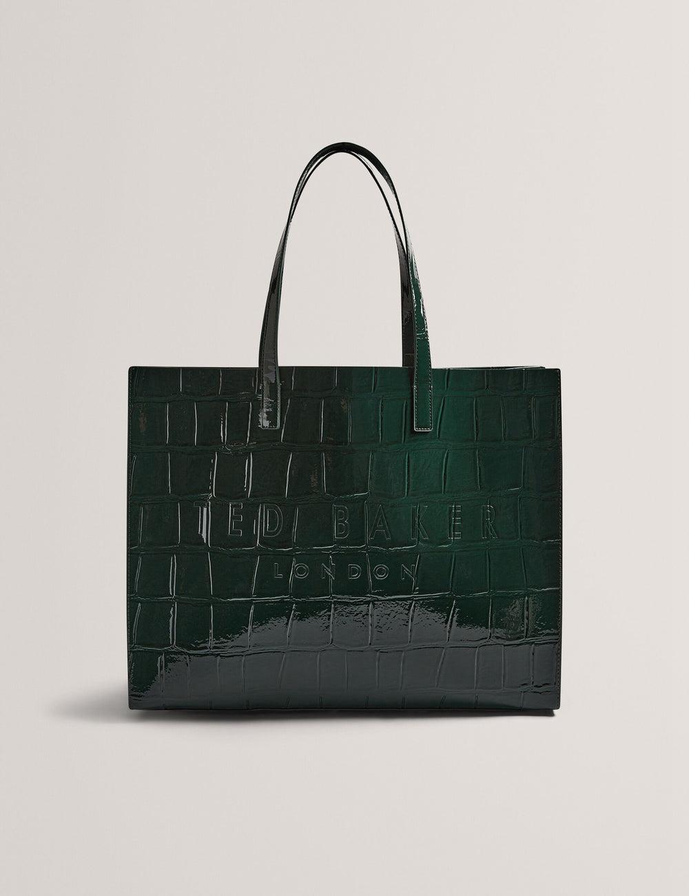 Women Ted Baker ALLICON - Patent Croc Effect Wide Tote Bags Mid-Green | AIVF29873