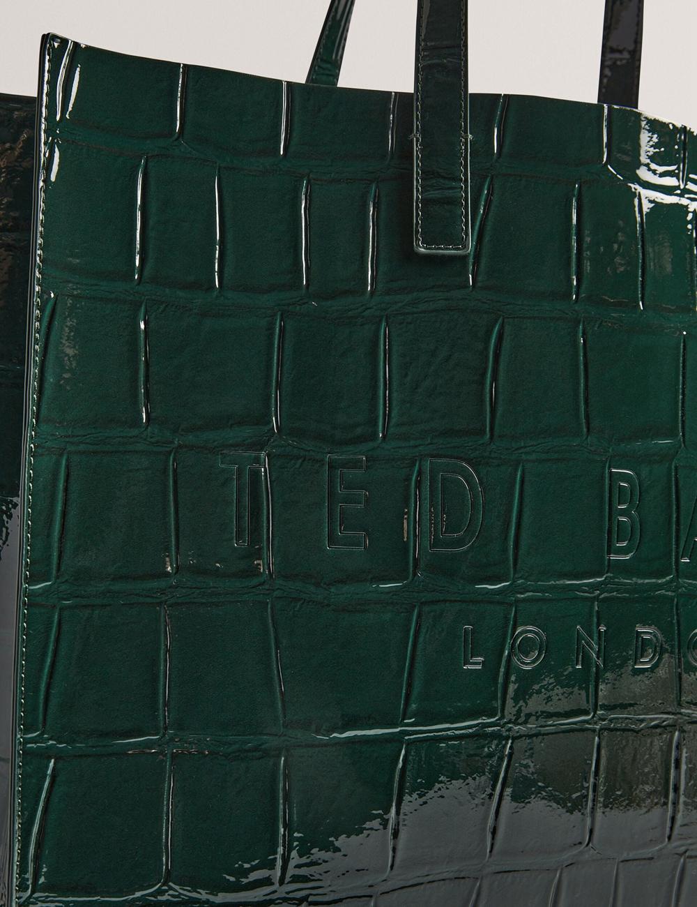 Women Ted Baker ALLICON - Patent Croc Effect Wide Tote Bags Mid-Green | AIVF29873
