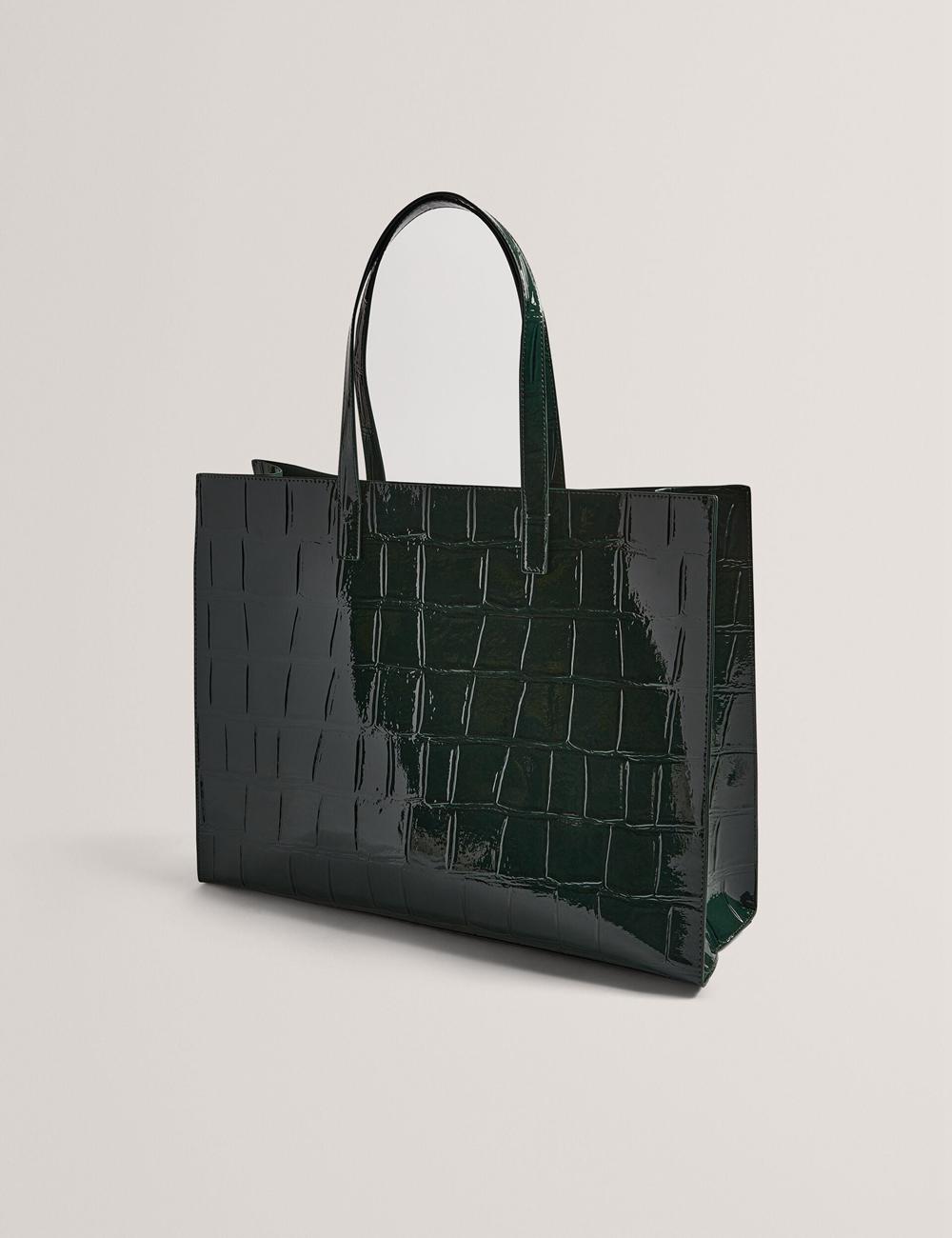 Women Ted Baker ALLICON - Patent Croc Effect Wide Tote Bags Mid-Green | AIVF29873