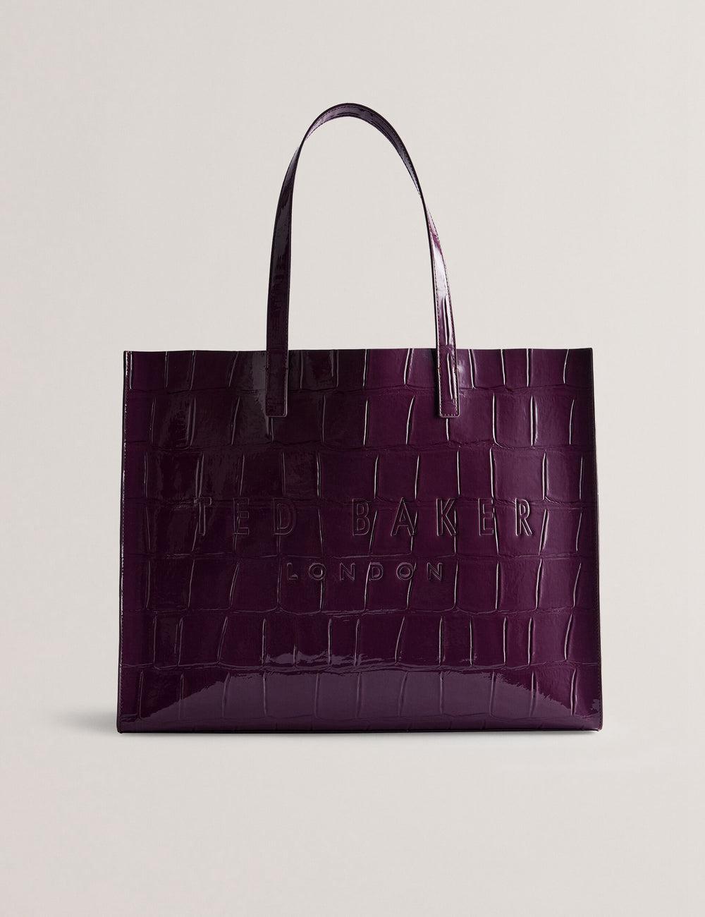 Women Ted Baker ALLICON - Wide Croc Effect Icon Tote Bags Maroon | GANJ24097