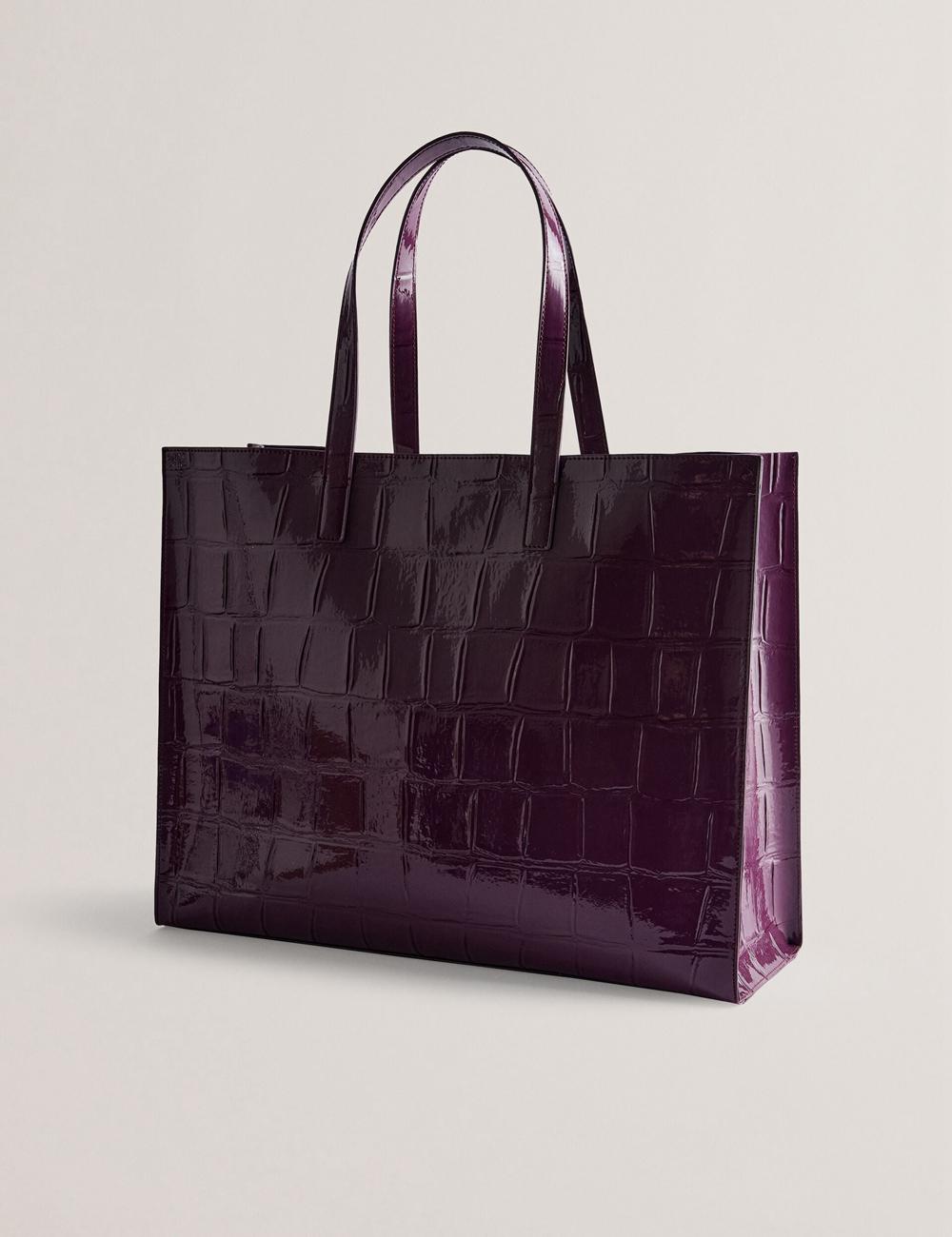 Women Ted Baker ALLICON - Wide Croc Effect Icon Tote Bags Maroon | GANJ24097
