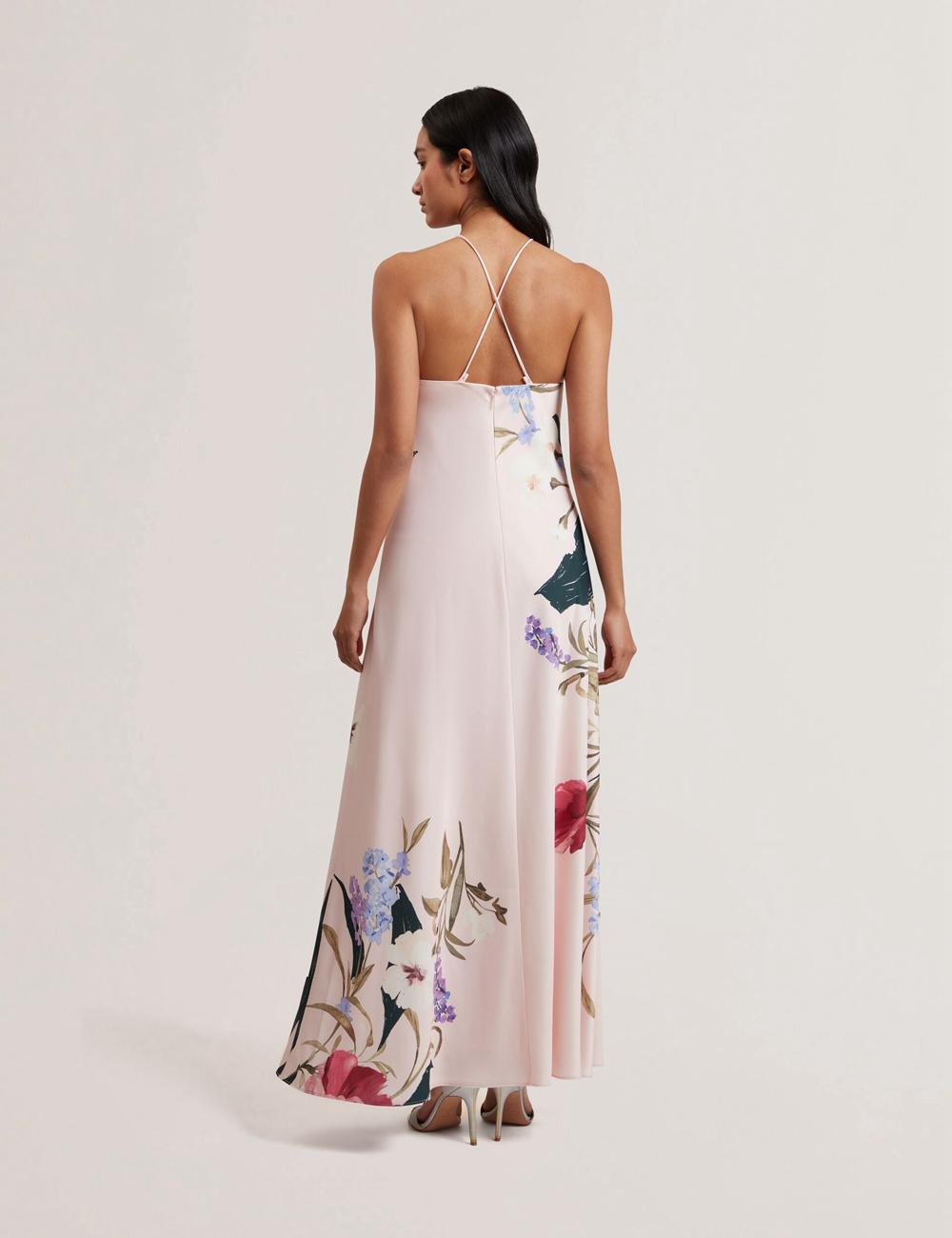 Women Ted Baker ALMARIA - Floral Halter Neck Woven Maxi Dresses Pink | QYVG97840