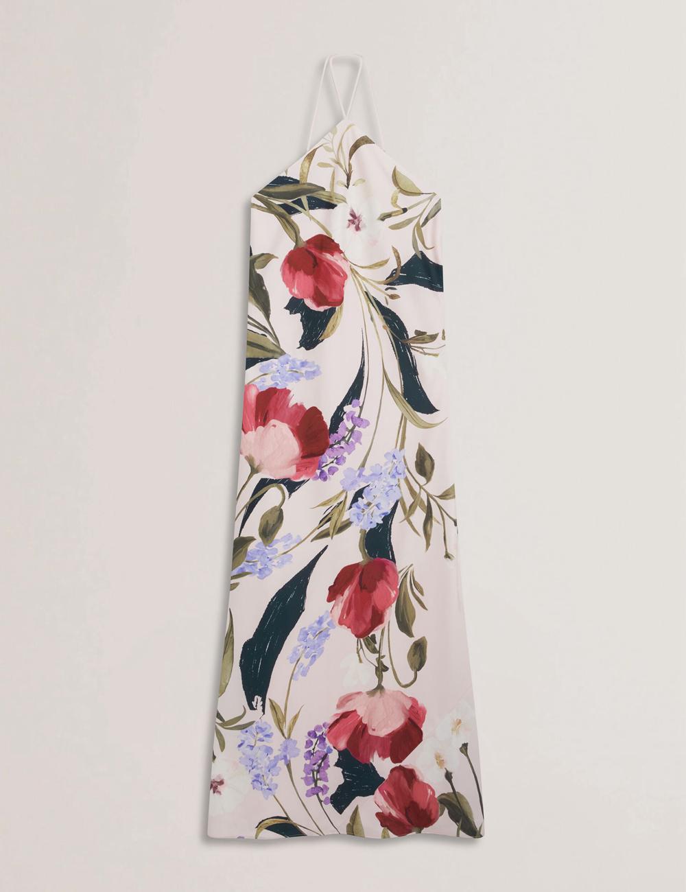 Women Ted Baker ALMARIA - Floral Halter Neck Woven Maxi Dresses Pink | QYVG97840