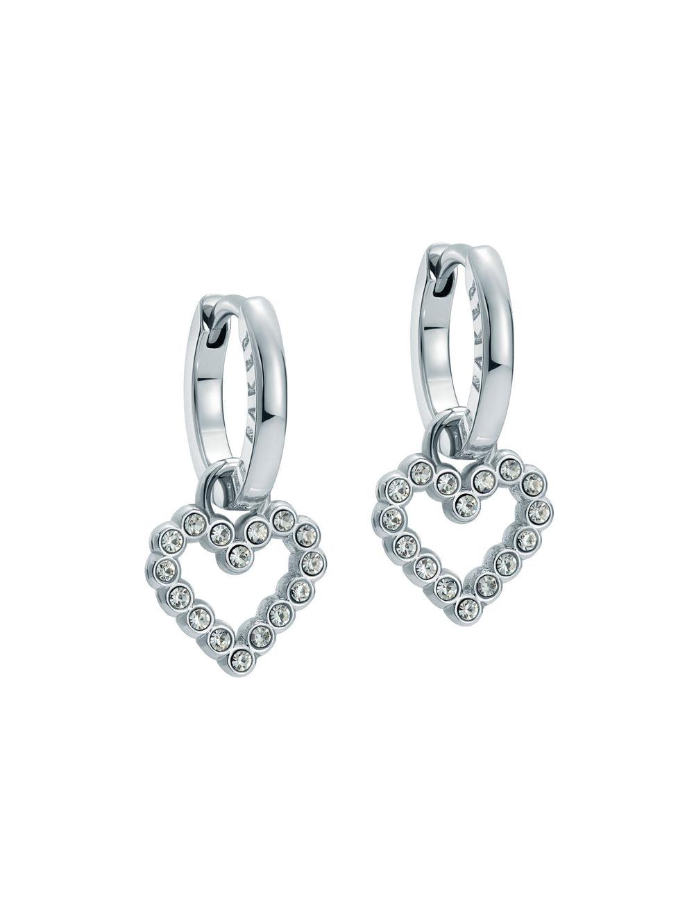 Women Ted Baker AMORA - Crystal Open Heart Huggie Earrings Silver | NZDV58672