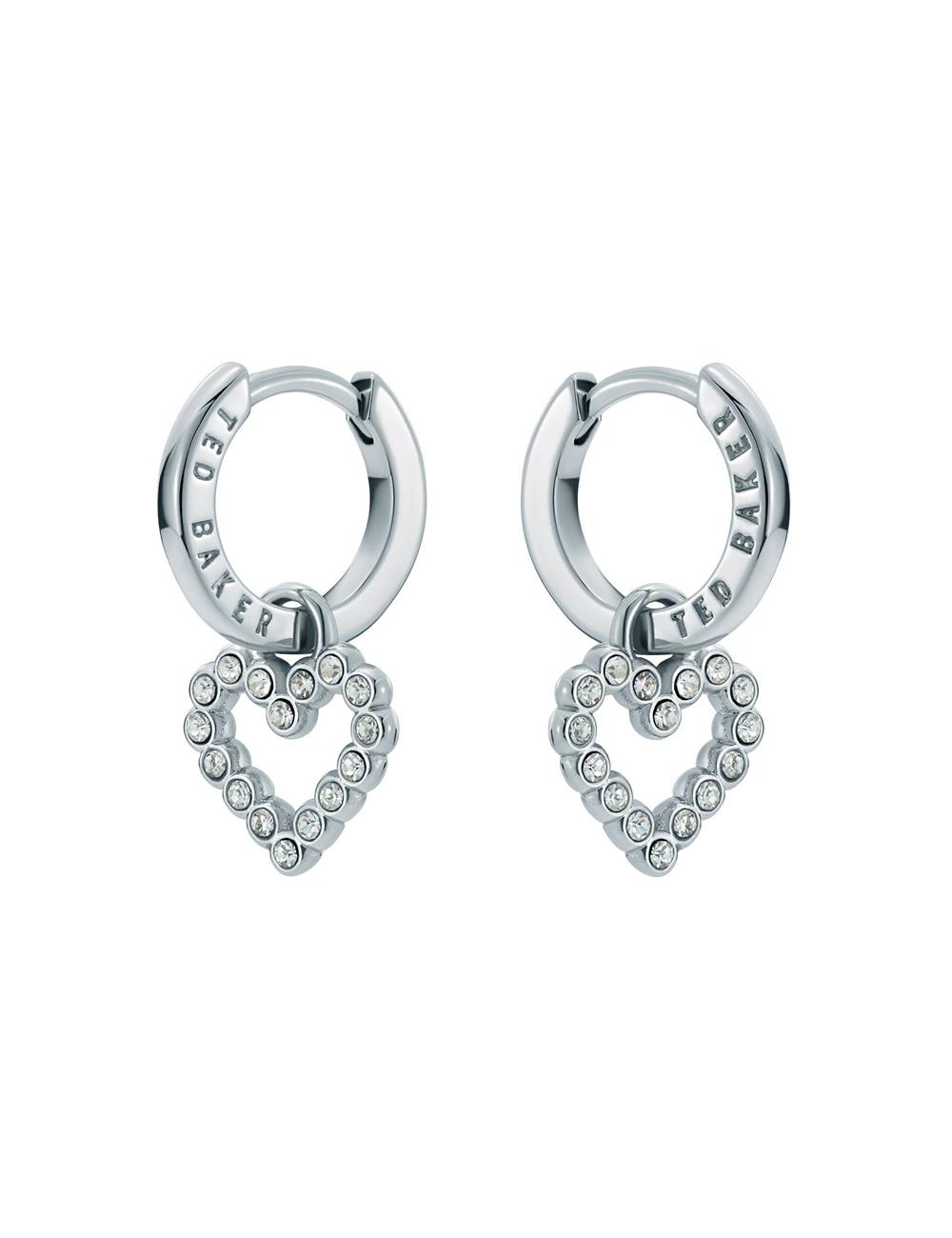 Women Ted Baker AMORA - Crystal Open Heart Huggie Earrings Silver | NZDV58672