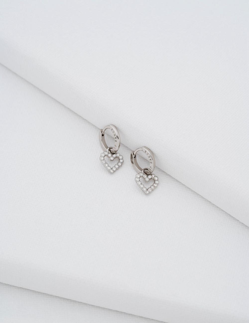 Women Ted Baker AMORA - Crystal Open Heart Huggie Earrings Silver | NZDV58672
