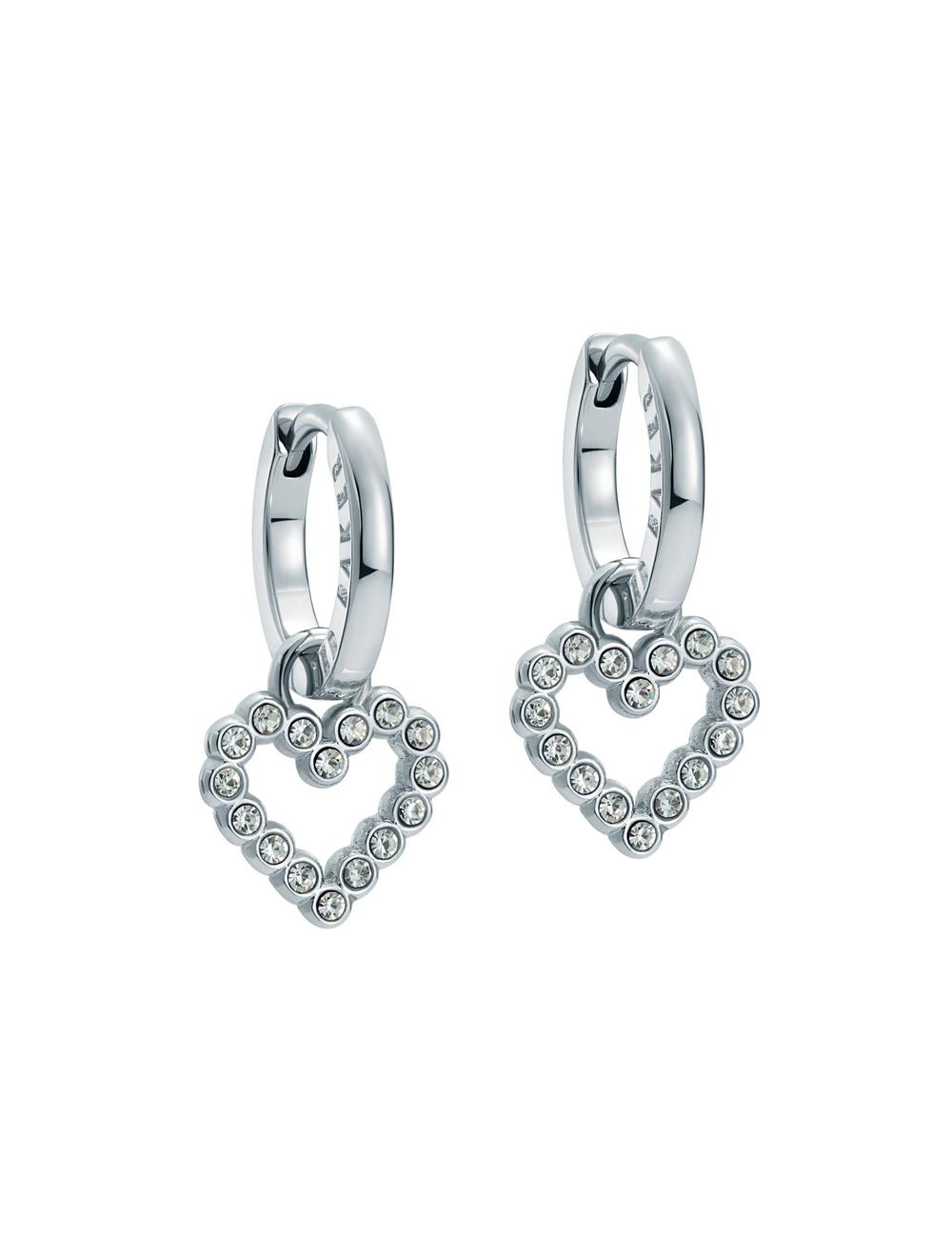 Women Ted Baker AMORA - Crystal Open Heart Huggie Earrings Silver | NZDV58672