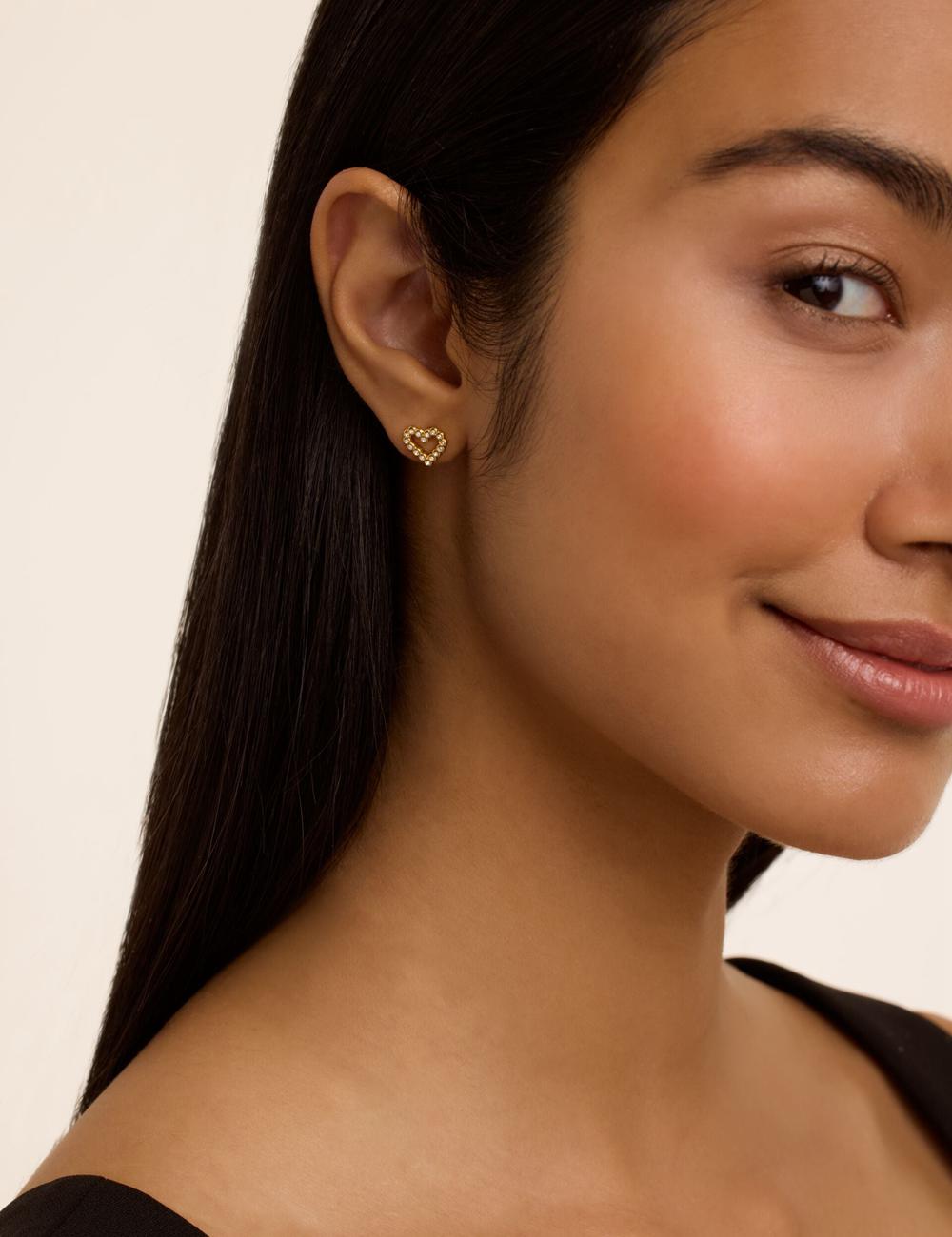 Women Ted Baker AMORINA -Crystal Open Heart Stud Earrings Gold | VIJO26589