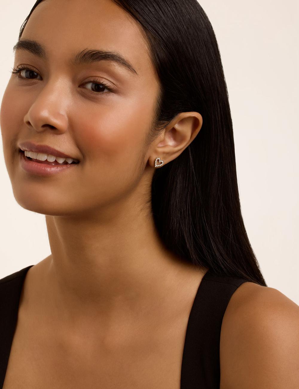 Women Ted Baker AMORINA - Crystal Open Heart Stud Earrings Silver | MBTA03578
