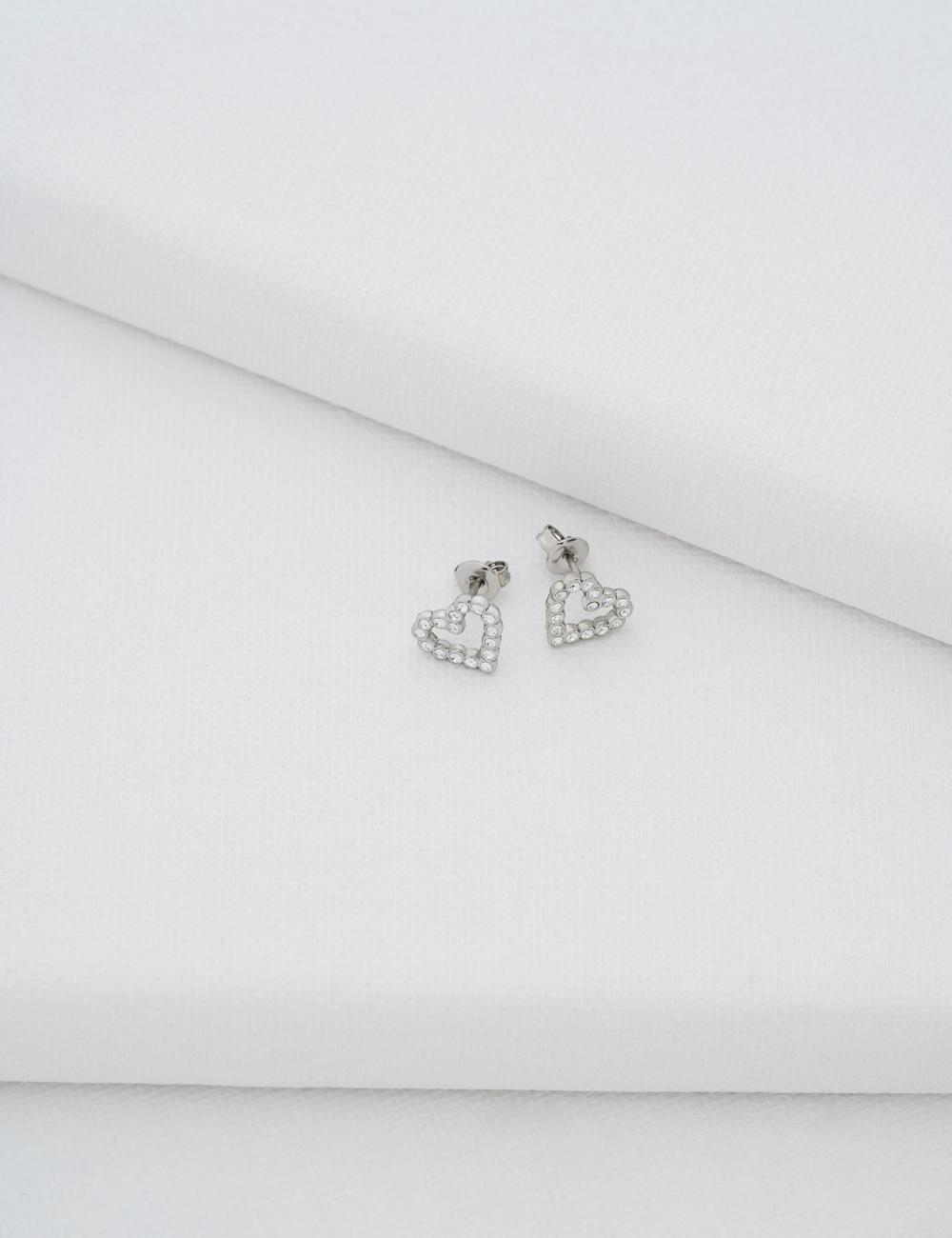 Women Ted Baker AMORINA - Crystal Open Heart Stud Earrings Silver | MBTA03578