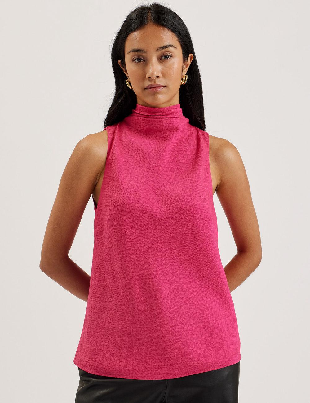 Women Ted Baker ANINI - Textured High Neck Sleeveless Top Blouses Fuchsia | TJHW01264