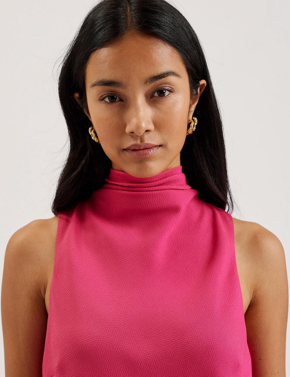 Women Ted Baker ANINI - Textured High Neck Sleeveless Top Blouses Fuchsia | TJHW01264
