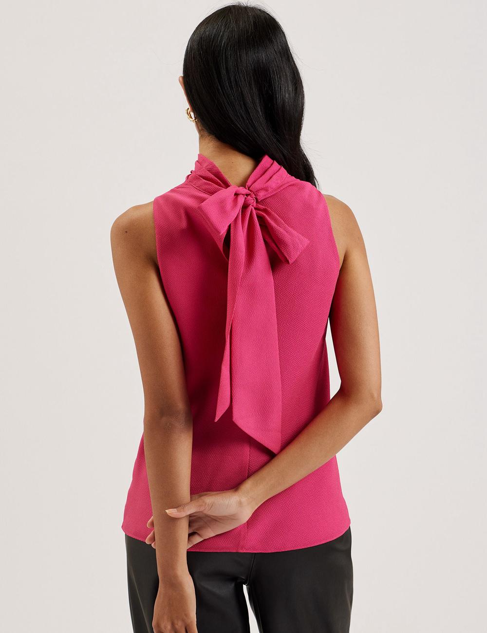 Women Ted Baker ANINI - Textured High Neck Sleeveless Top Blouses Fuchsia | TJHW01264