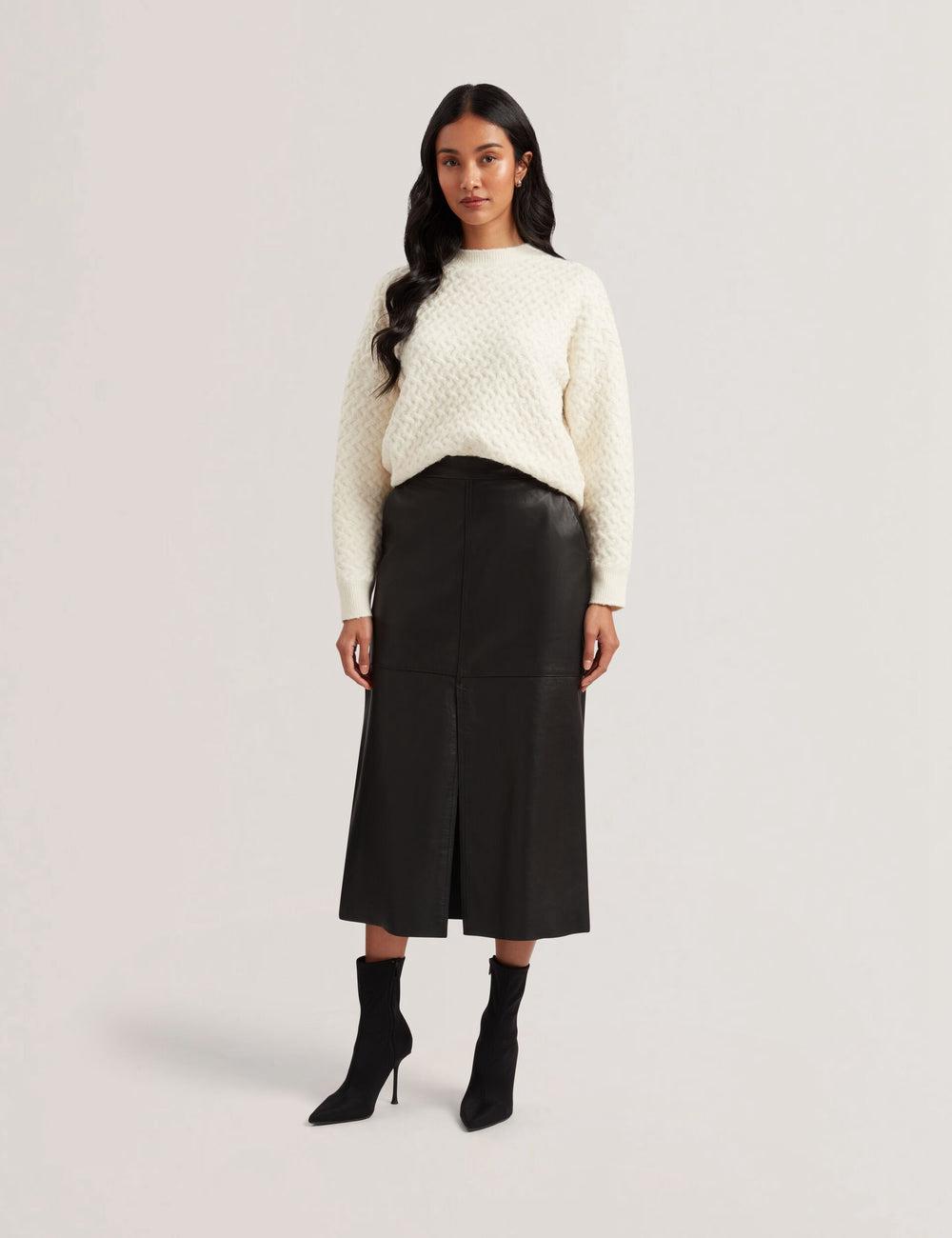 Women Ted Baker AOTO - Leather Pencil With Seam Detail Midi Skirts Black | DCMQ40713